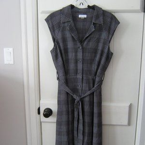 Calvin Klein Black & White Plaid Midi Dress